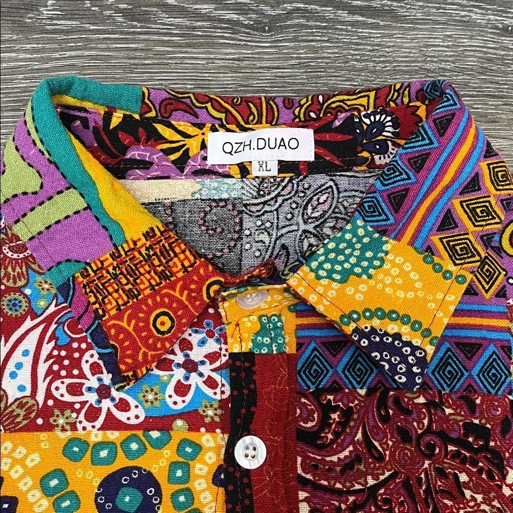 QZH.DUAO Colorful Patchwork Men's Shirt size XL - Picture 2 of 4